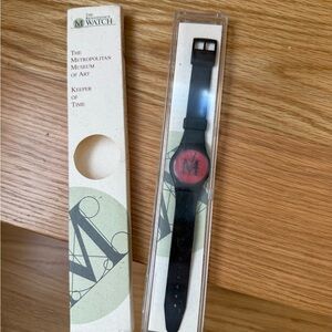 Metropolitan Museum of Art VTG Black Watch with Red Dial